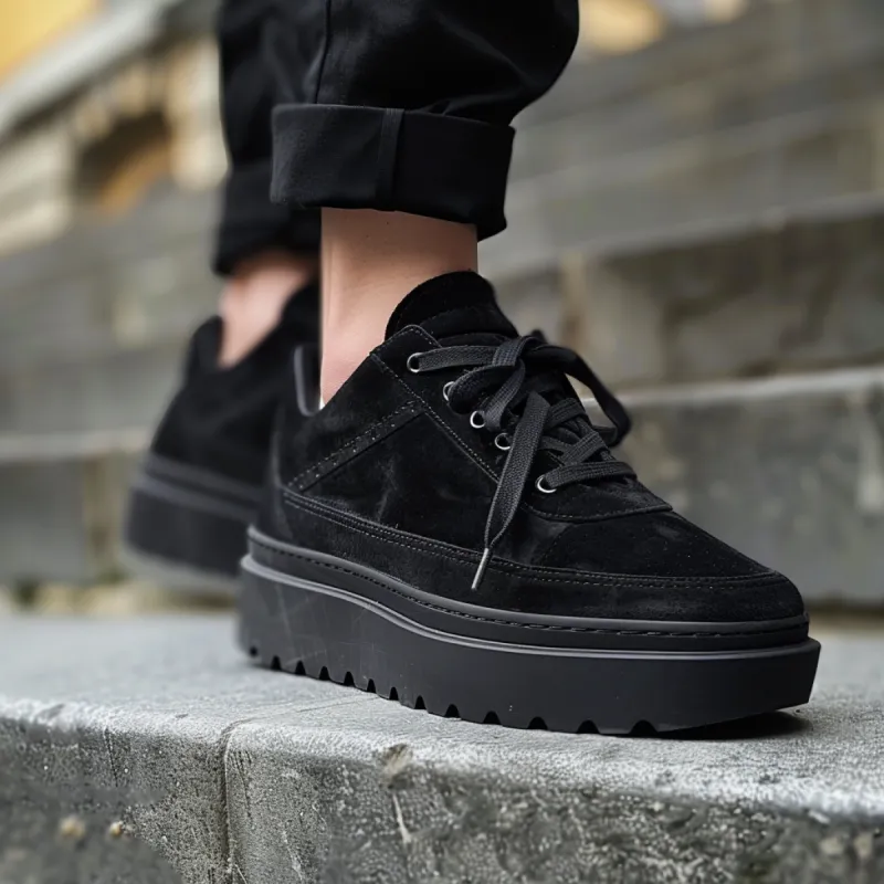 Black Suede Leather Leandro With Thick Sole Sneakers sold by Costoso Italiano