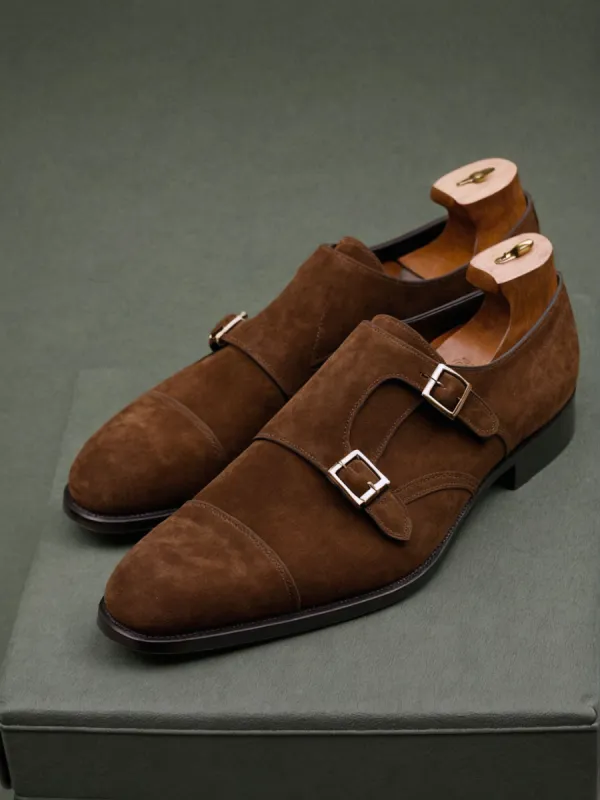 Brown Suede Leather Lysander Toe Cap Monk Straps sold by Costoso Italiano