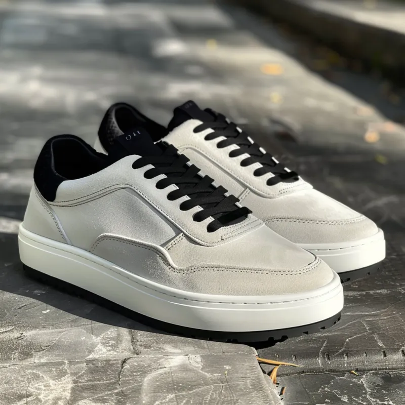 White Suede Leather Aureliano Sneakers sold by Costoso Italiano