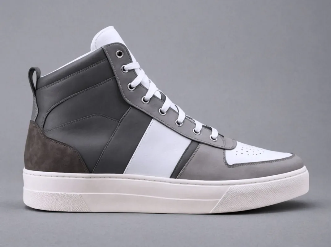 Grey & White Leather Sprint Lace-Up Sneakers with White Sole - Summer 2024 Collection sold by Costoso Italiano