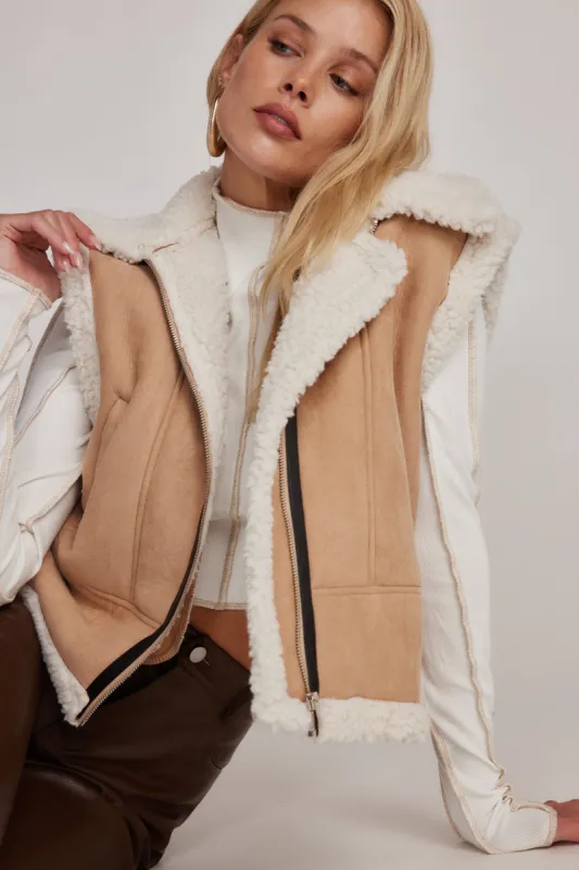 Penny Lane Sherpa Lined Beige Vest sold by 12th Tribe
