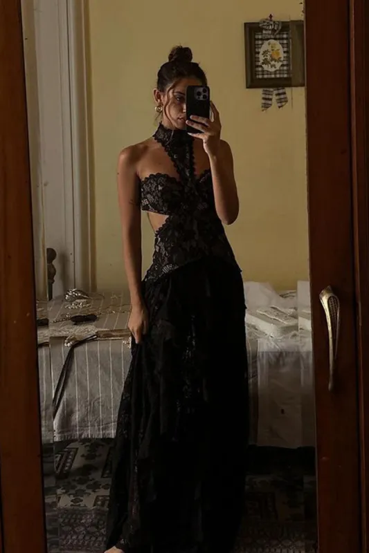 Princesa Black Lace Drop Waist Maxi Dress sold by 12th Tribe