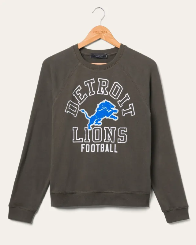 Women's Detroit Lions Flocked Raglan Crew Fleece sold by Junk Food Clothing