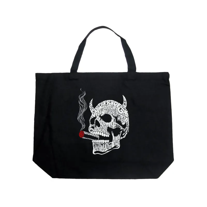 7 Deadly Sins Skull - Large Word Art Tote Bag sold by LA Pop Art