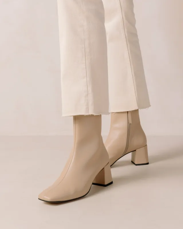 Watercolor Tahini Beige Vegan Leather Ankle Boots sold by Alohas