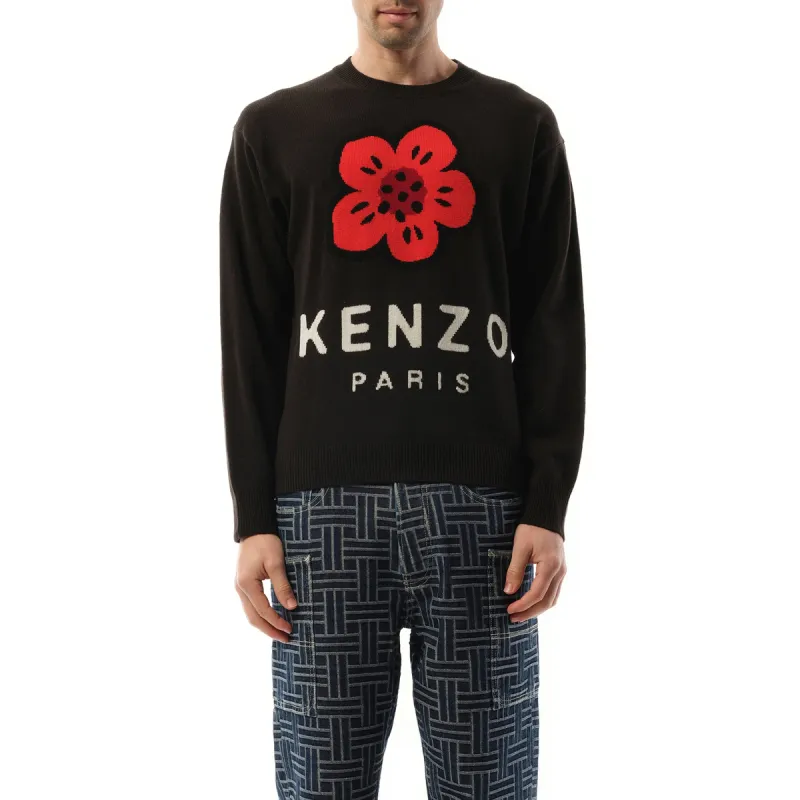 Knit Boke Flower Placed Sweater in Black sold by MARAIS