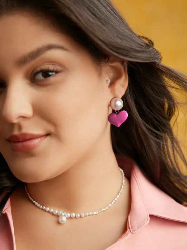 Heart & Pearl Pink Princess Earrings sold by Bloomchic