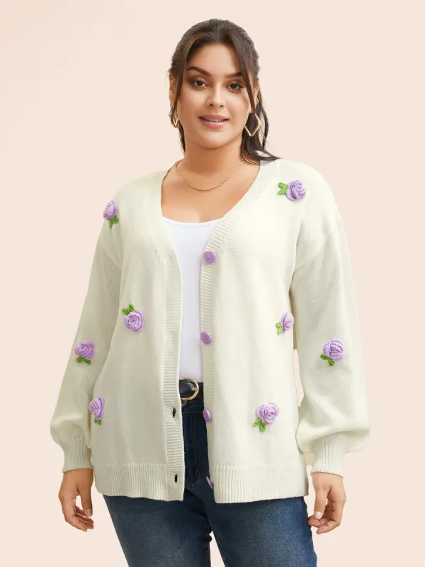 Crochet Floral Contrast Button Up Cardigan sold by Bloomchic