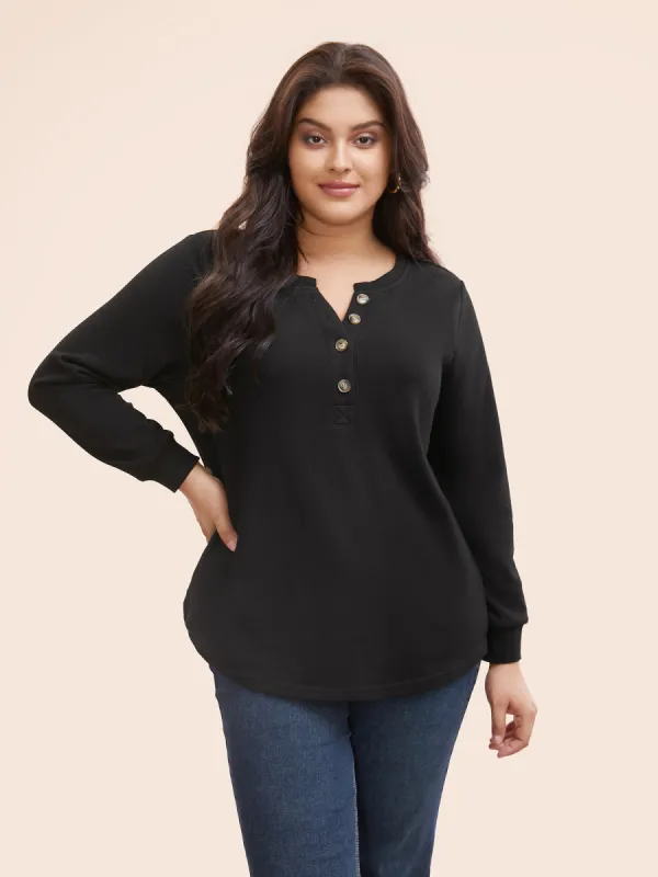 Plain Crew Neck Button Up Sweatshirt sold by Bloomchic