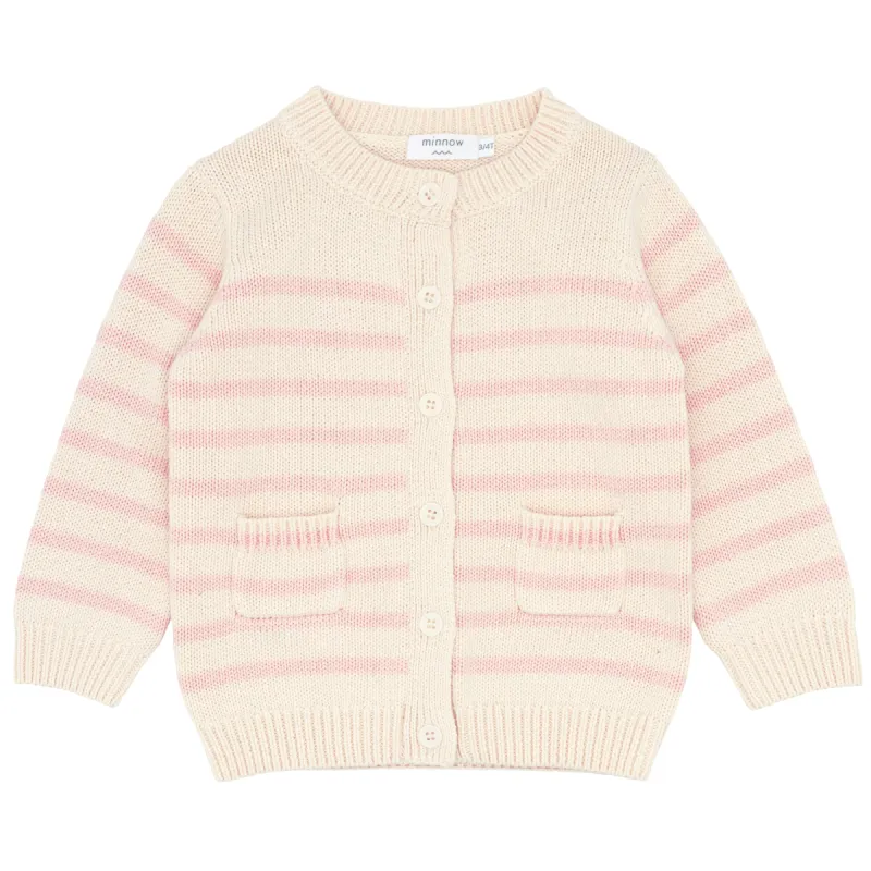 unisex cream and pink stripe cardigan sold by minnow