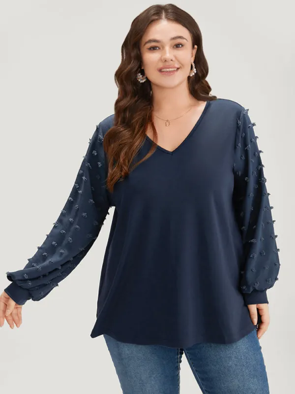 Solid V Neck Patchwork Elastic Cuffs Sweatshirt sold by Bloomchic