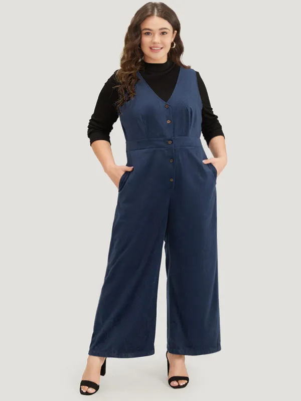 Solid Button Through Pocket Tank Jumpsuit sold by Bloomchic
