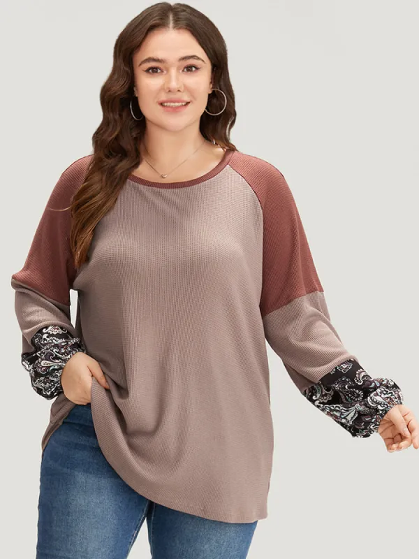 Paisley Print Patchwork Crew Neck Raglan Sleeve Sweatshirt sold by Bloomchic