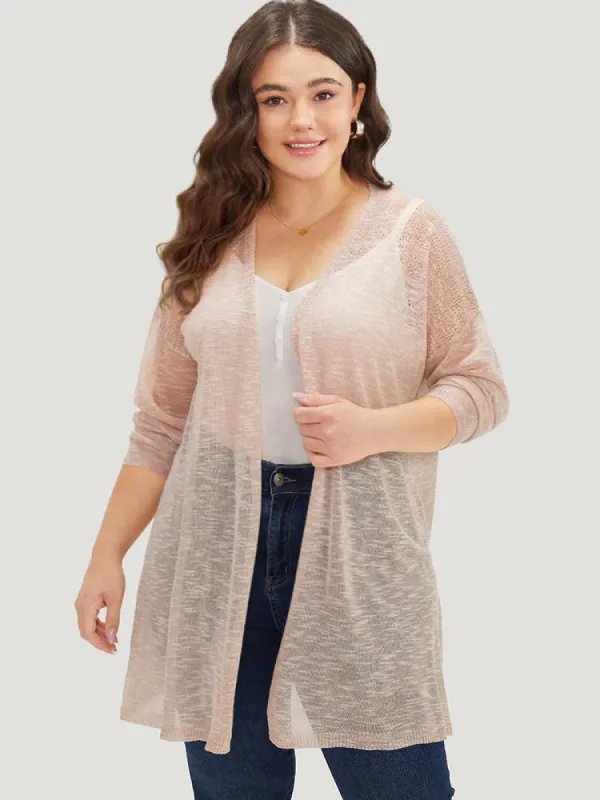 Anti-Pilling Plain Heather Mesh Open Front Cardigan sold by Bloomchic