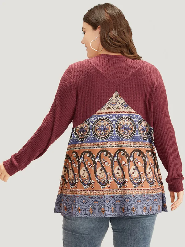 Bandana Patchwork Crew Neck Elastic Cuffs Sweatshirt sold by Bloomchic