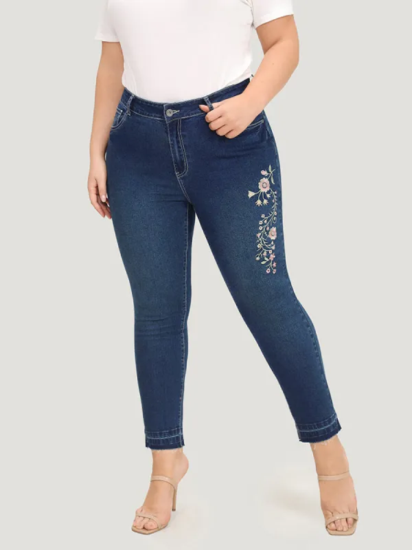 Very Stretchy Floral Embroidered Dark Wash Jeans sold by Bloomchic