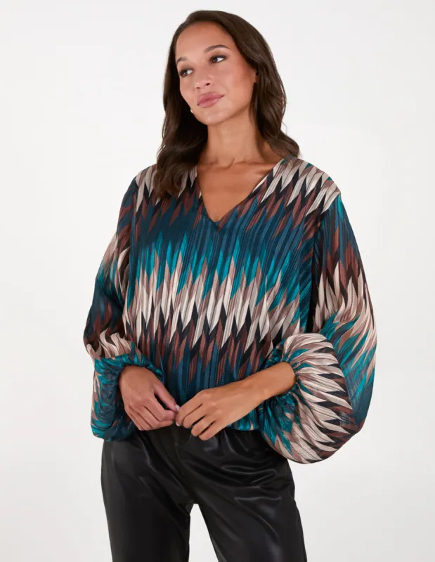 Chevron V Neck Blouse sold by Blue Vanilla