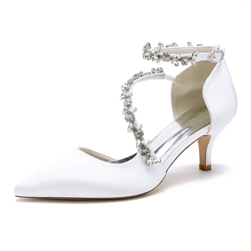 Women's Silk Satin With Ankle Strap Rhinestone Closed Toe Stiletto Heel Wedding Shoes sold by Lavetir