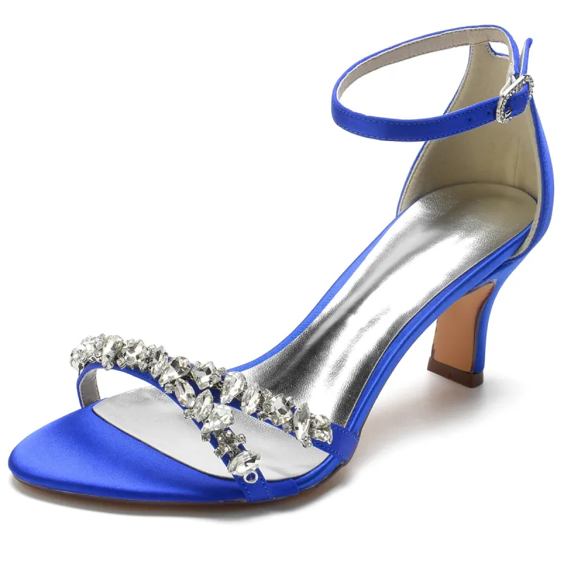 Women's Silk Satin With Ankle Strap Peep Toe Spool Heel Rhinestone Party Shoes sold by Lavetir