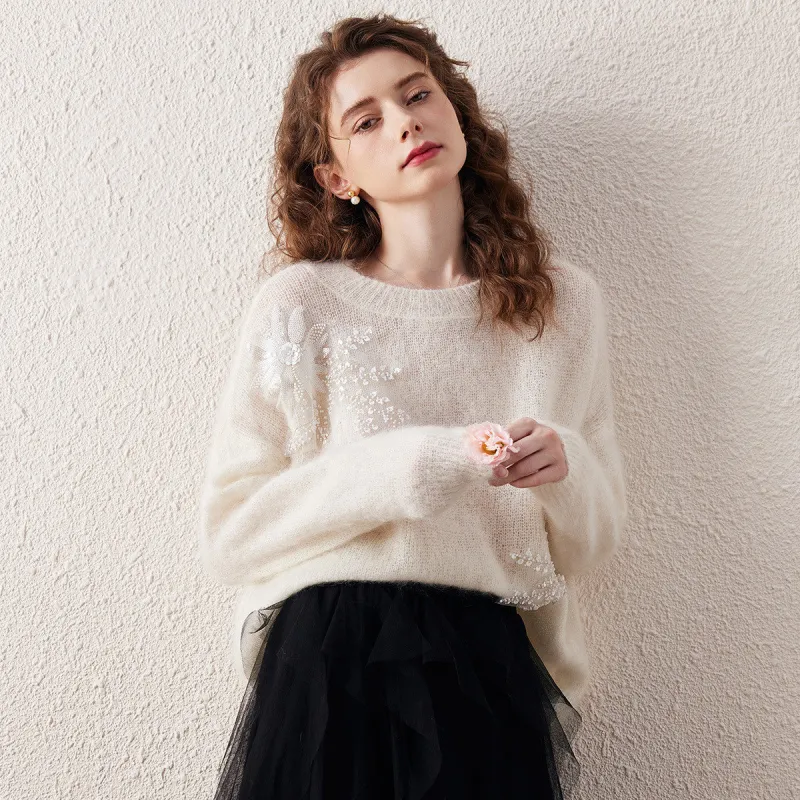 Women's Mohair Embroidered Floral Sweater sold by COMOBOCA