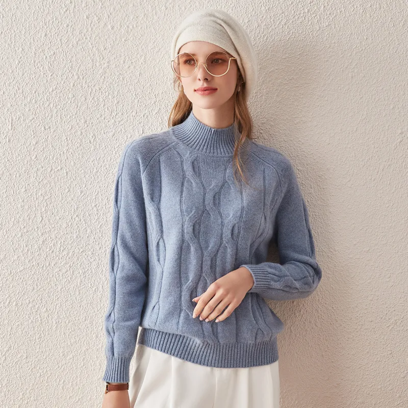 100% Cashmere Women's Cable Knit Mock Neck Sweater sold by COMOBOCA