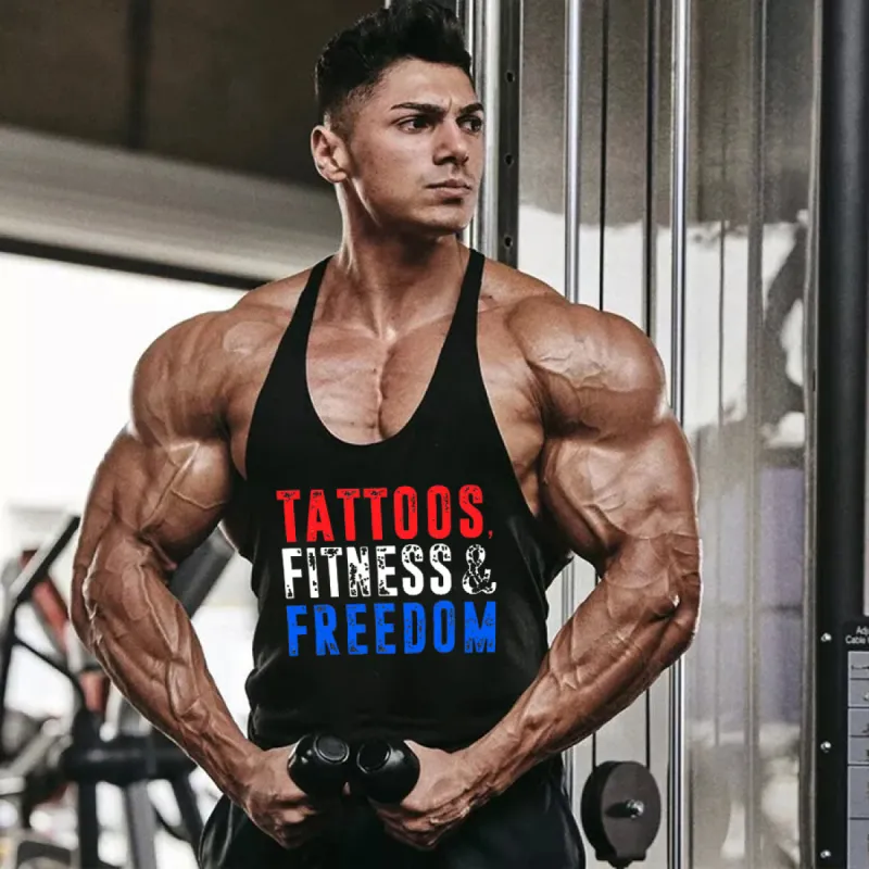 Tattoos, Fitness & Freedom Printed Men's Tank Top sold by Polyalien