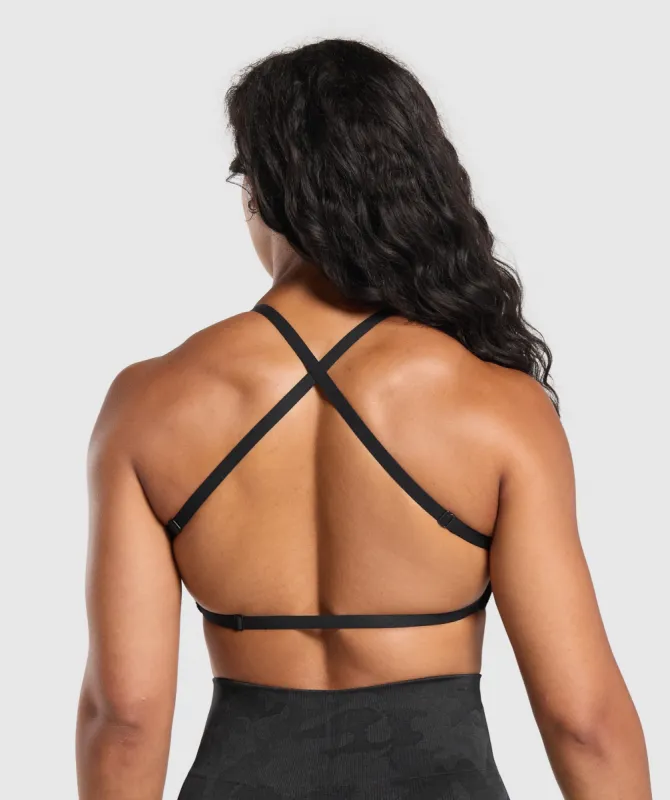 Gymshark Adapt Camo Cross Back Sports Bra - Black/Asphalt Grey sold by Gymshark