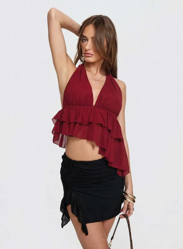 Vitoria Ruched Lace Mini Skirt Black sold by Princess Polly