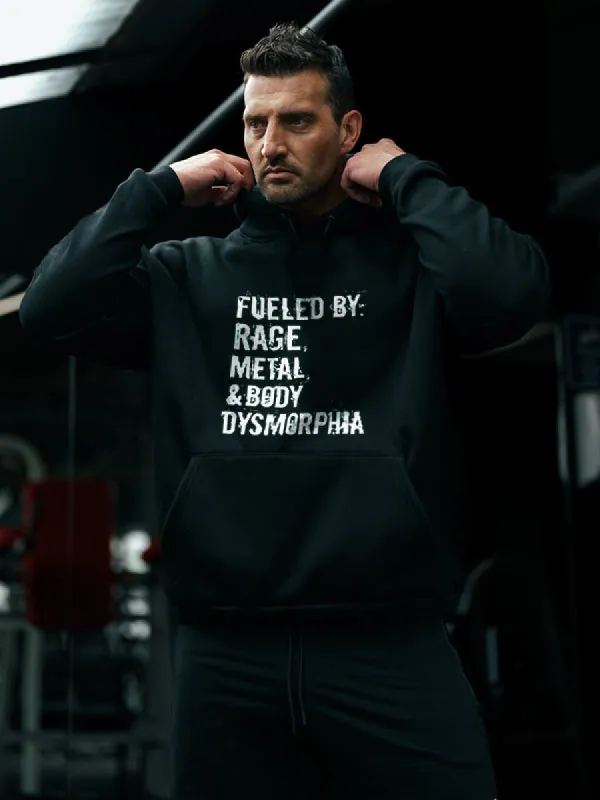Fueled By: Rage Metal & Body Dysmorphia Printed Men's Hoodie sold by Polyalien