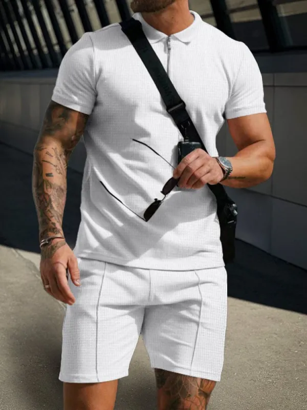 Leisure Waffle Polo Shirt Set sold by Coofandy