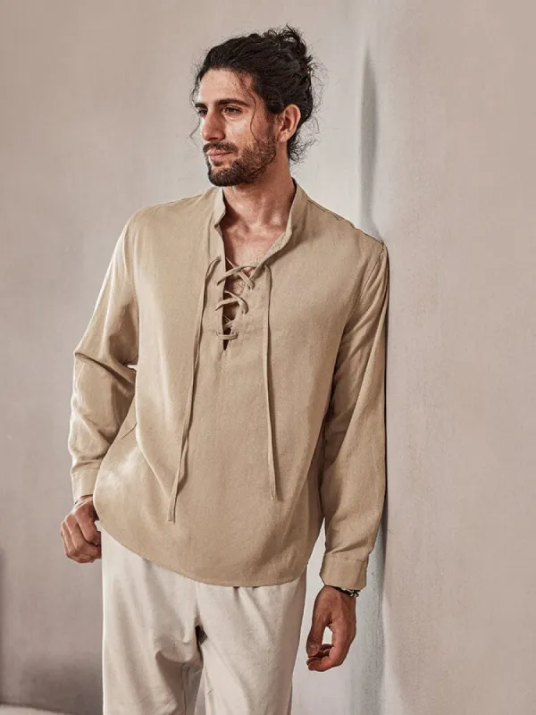 Casual Drawstring Linen Blend Shirt sold by Coofandy