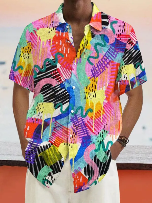 Graffiti Painted Cotton Linen Shirt sold by Coofandy