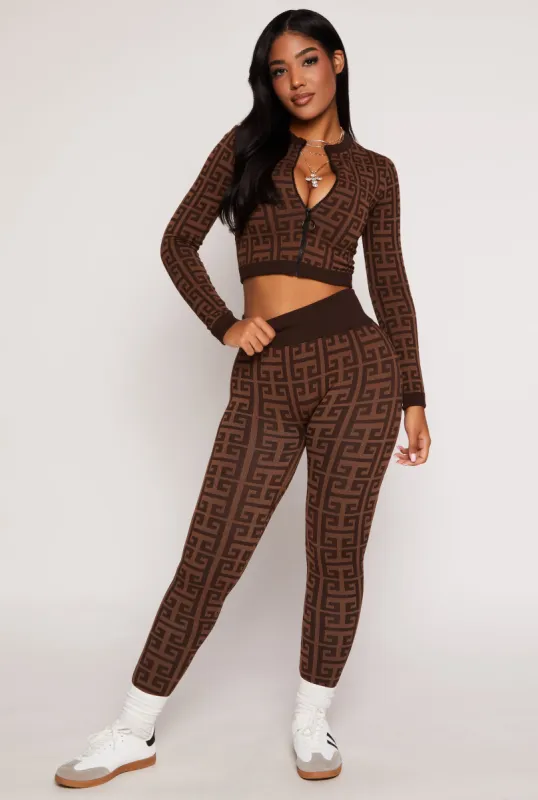 Seamless Greek Key Print High Waisted Leggings sold by Rainbow