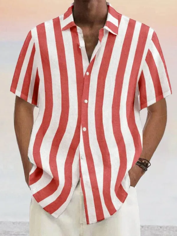 Classic Casual Cotton Linen Stripe Shirt sold by Coofandy