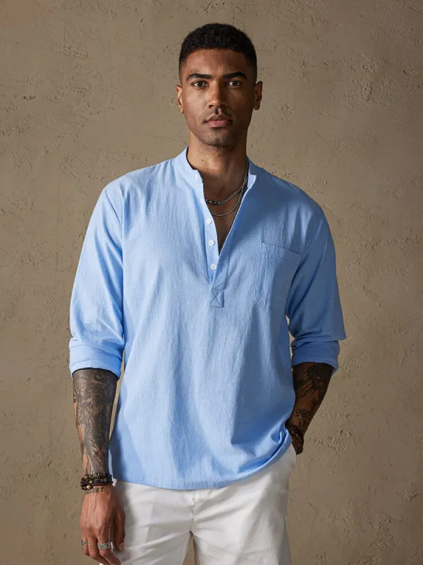 Linen V-neck Beach Long-sleeved Shirt sold by Coofandy