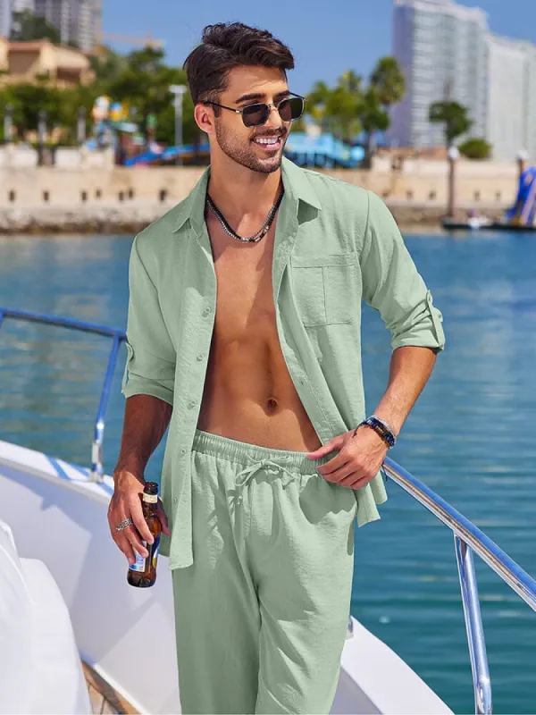 2 Piece Linen Style Long Sleeve Beach Vacation Outfits (US Only) sold by Coofandy