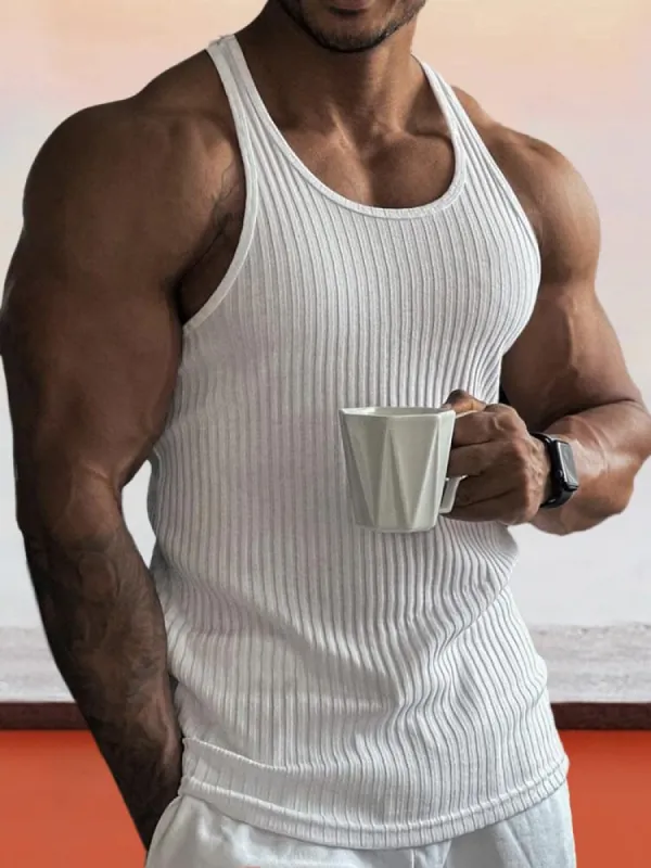Solid Slim Fit Gym Knitted Tank Top sold by Coofandy