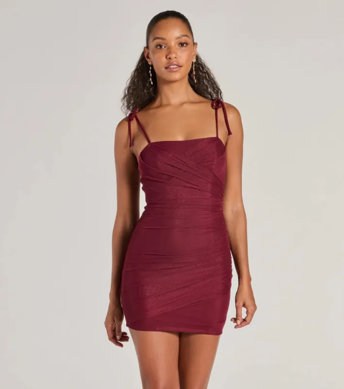 Glamorous Nights Crepe Ruched Mini Dress sold by Windsor