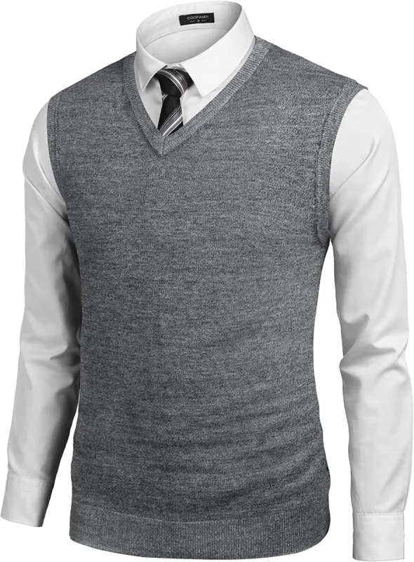 Solid V-Neck Sleeveless Knitted Vest (US Only) sold by Coofandy