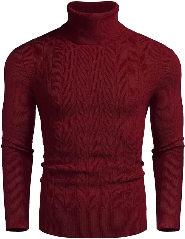 Slim Twist Pattern Turtleneck Knit Sweater (US Only) sold by Coofandy