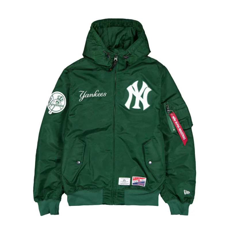 Alpha Industries x New York Yankees L-2B Hooded Bomber Jacket Green sold by New Era