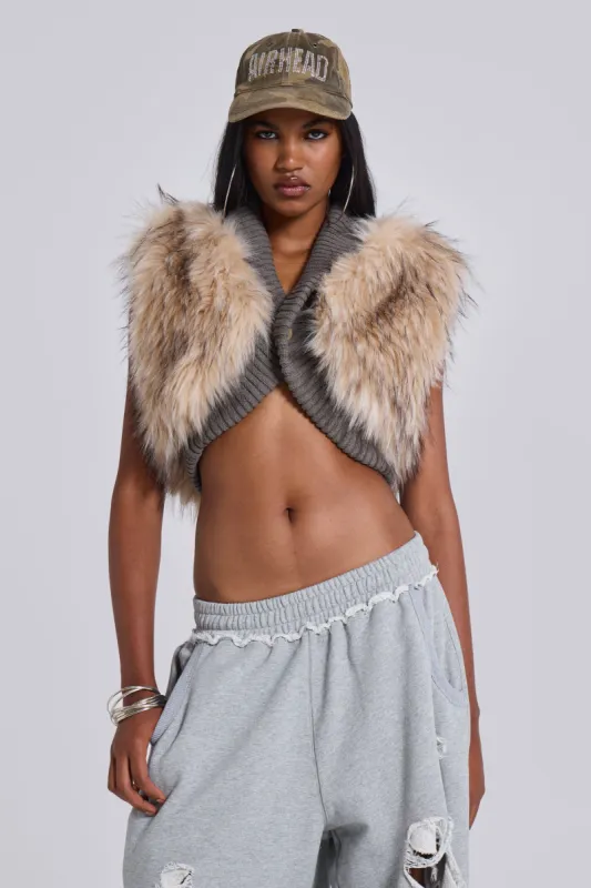 Meka Faux Fur Knit Shrug sold by Jaded London
