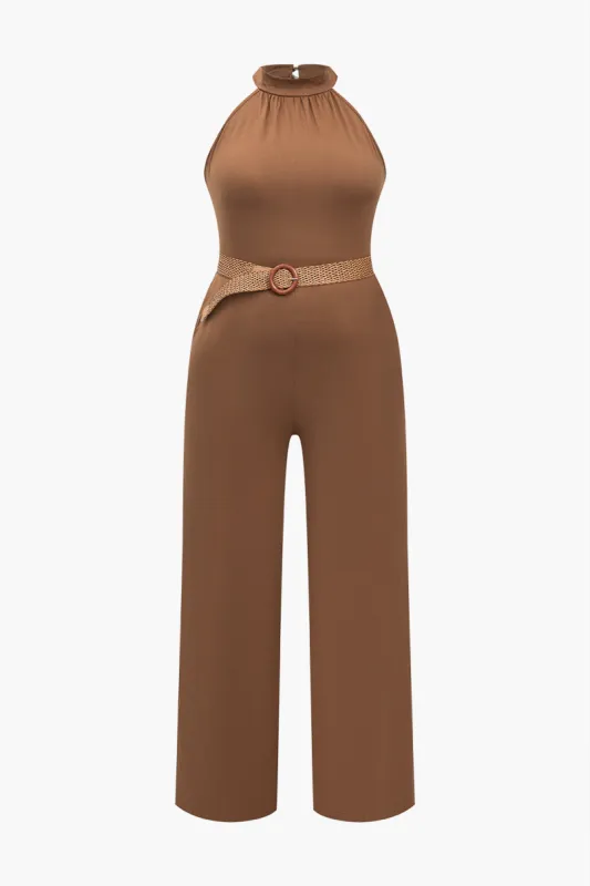 Plus Size Solid Print Belted Jumpsuit sold by Micas