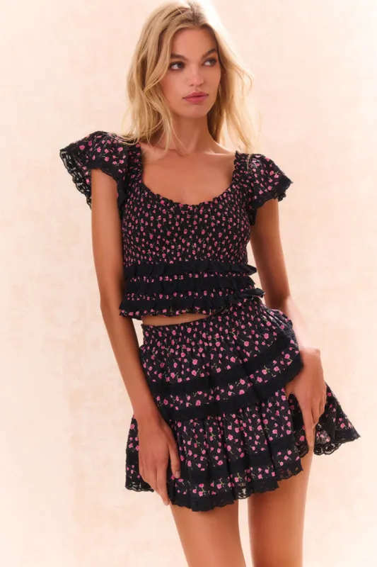 Ruffle Mini Floral Lace-Trimmed Skirt sold by LoveShackFancy