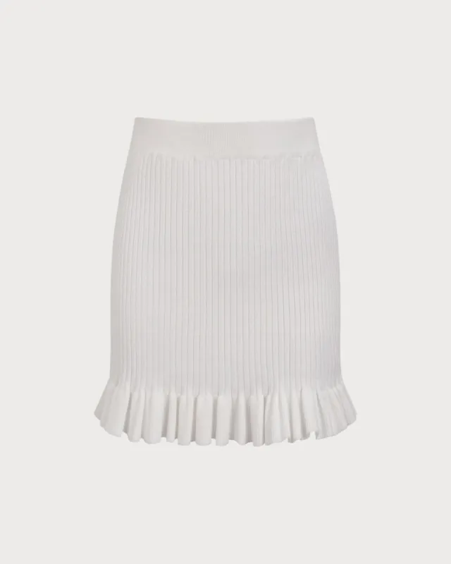 Women's White Ruffle Straight Knit Mini Skirt sold by rihoas