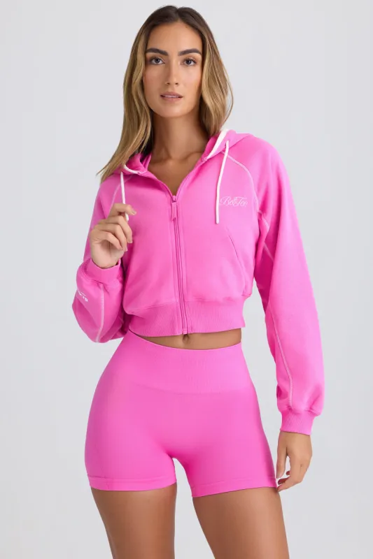 Zip-Up Cropped Hoodie in Sugar Pink sold by Bo + Tee