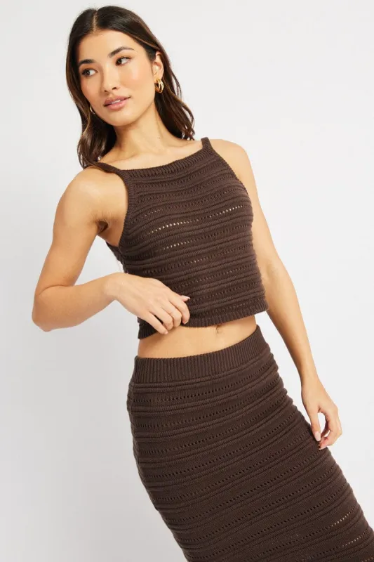 Brown Crochet Knit Tank Top sold by Ally Fashion