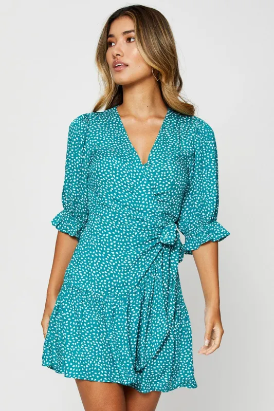 Abstract Print Wrap Dress Short Sleeve Mini sold by Ally Fashion