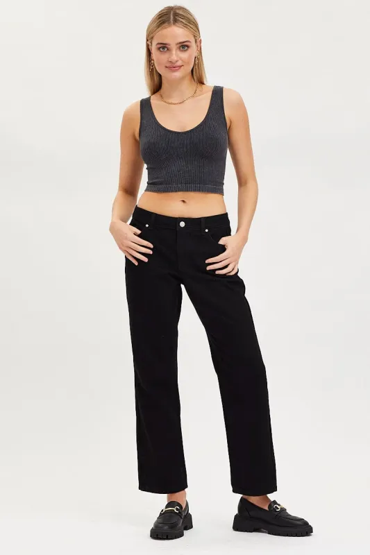 Black Straight Denim Jeans Low Rise sold by Ally Fashion