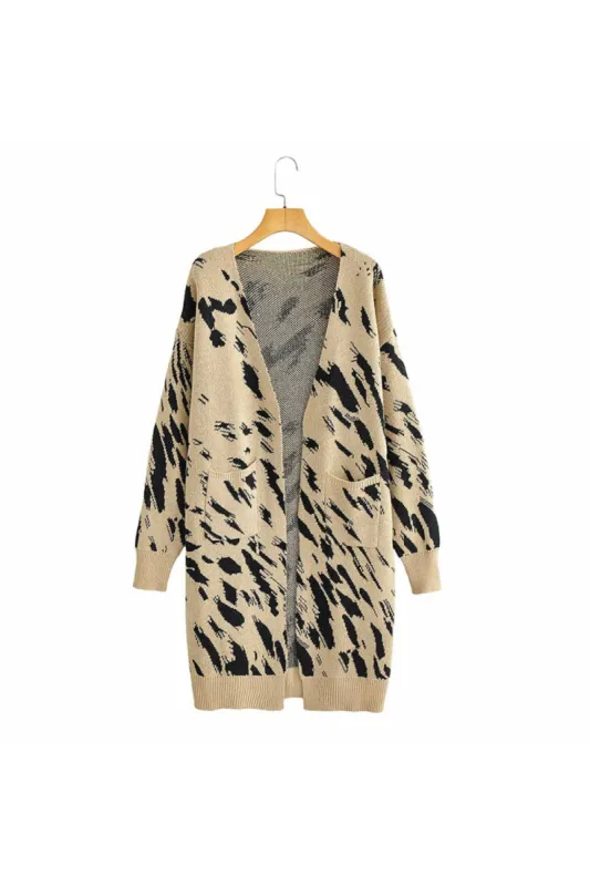 ‘ Gabriel’ Leopard Print Jacquard Mid-Length Knitted Coat sold by Goodnight Macaroon